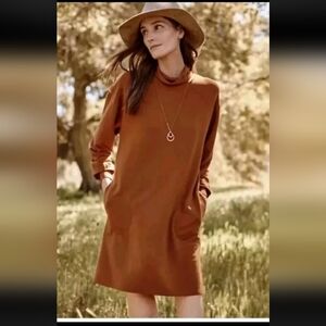 Garnet Hill Orange Copper Long Sleeve Turtleneck Dress Womens Size S Tencel New